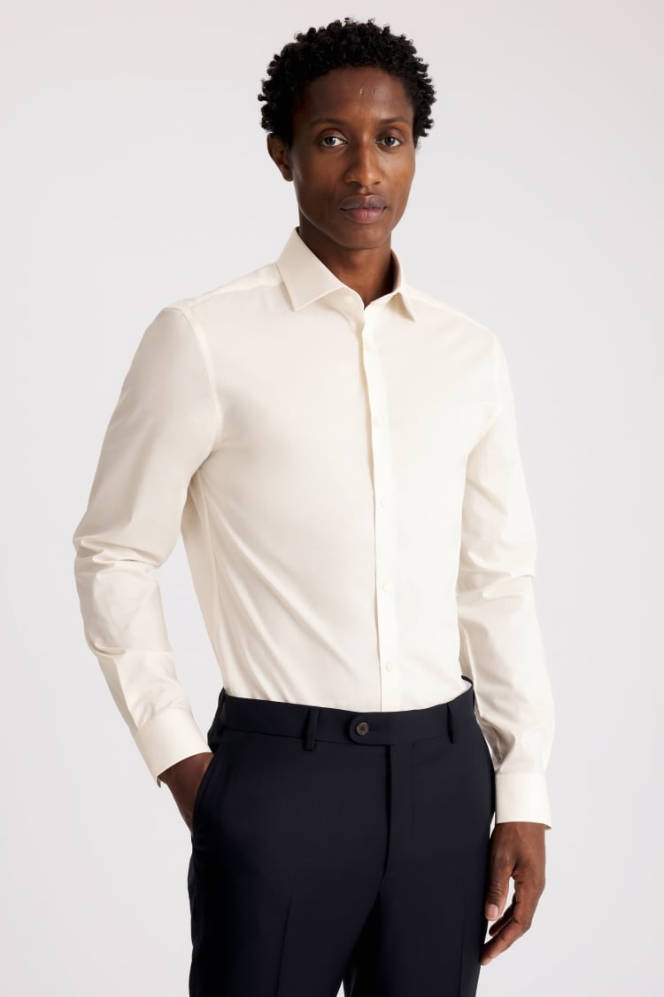 Slim Fit Off White Stretch Shirt