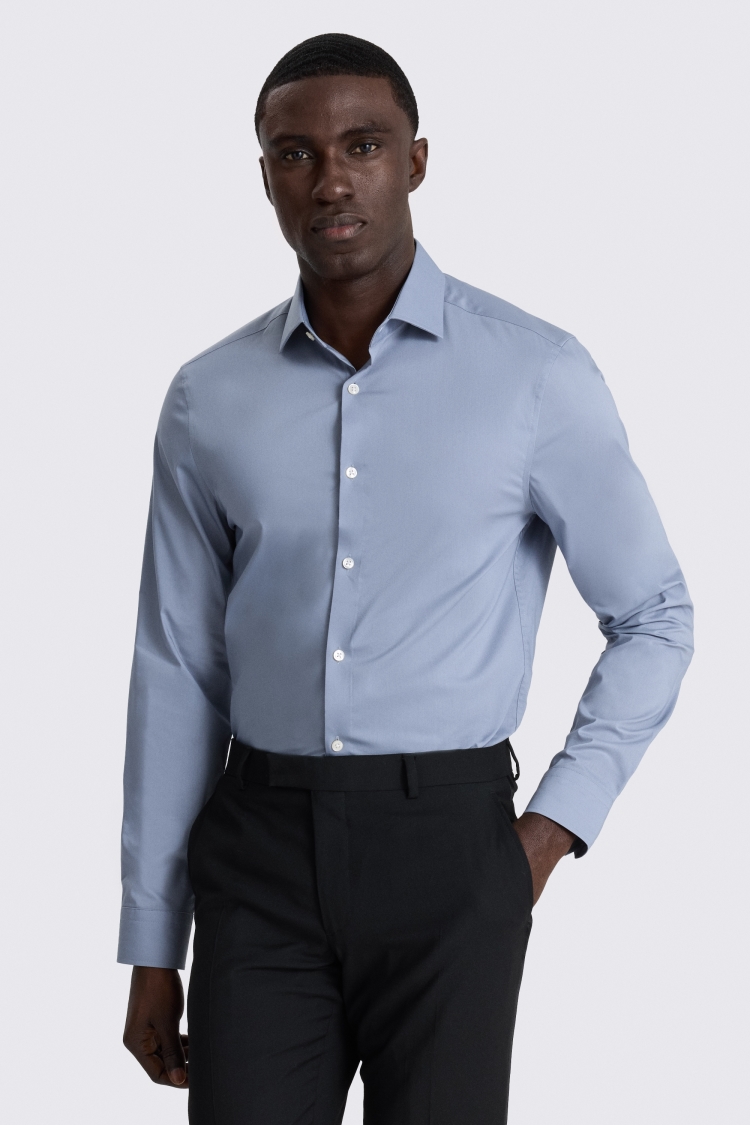 Slim Fit Mid Blue Stretch Shirt