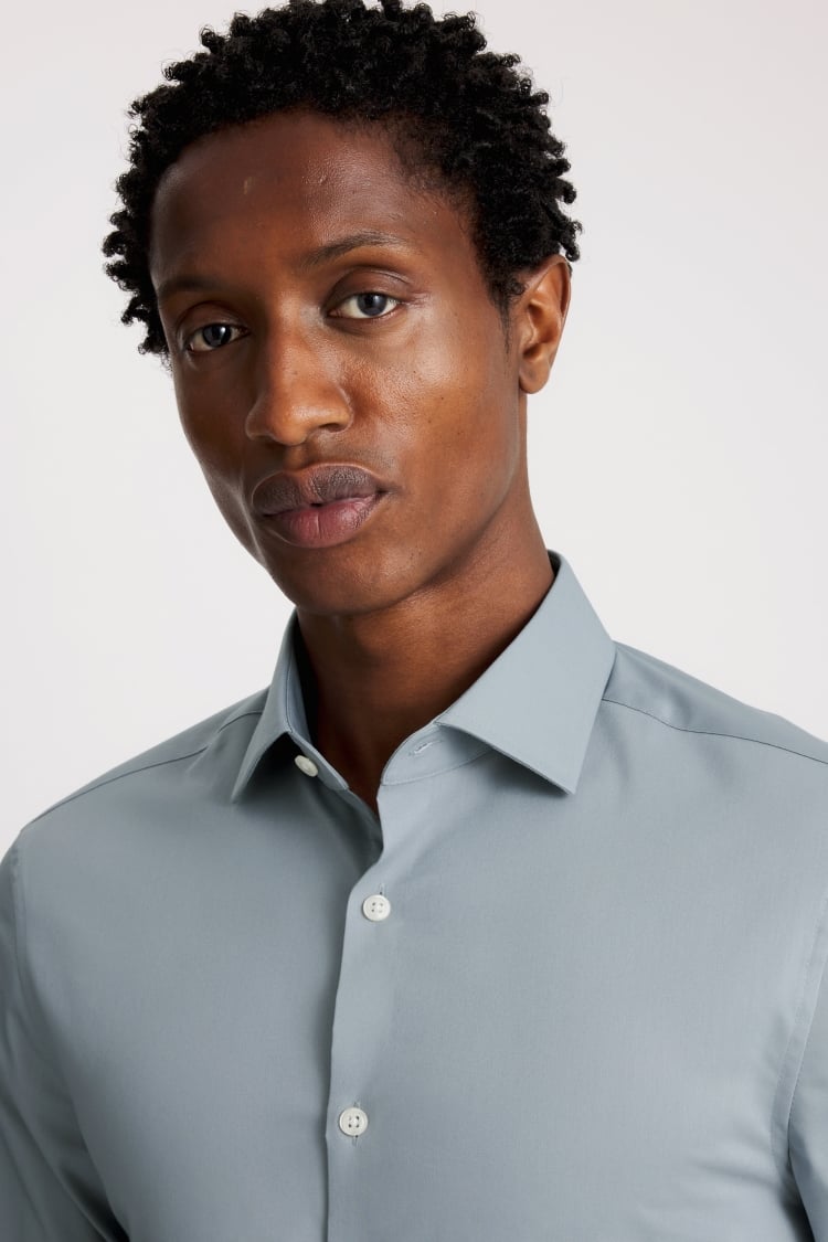 Slim Fit Mid Blue Stretch Shirt