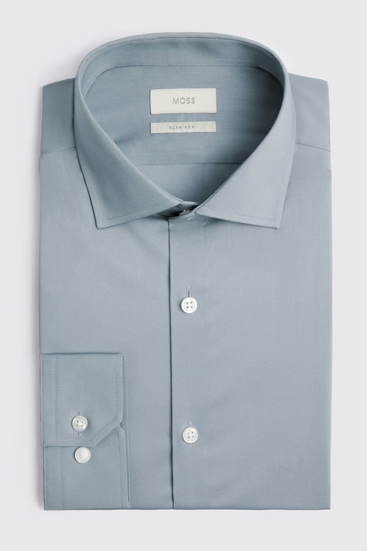 Slim Fit Mid Blue Stretch Shirt