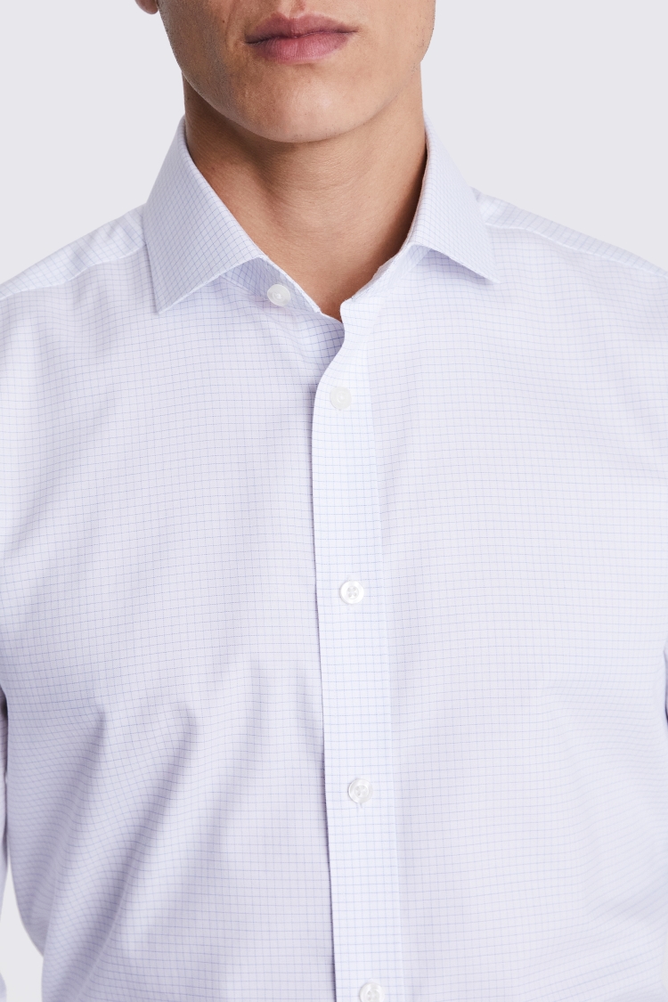 Tailored Fit Light Blue Grid Check Non-Iron Shirt