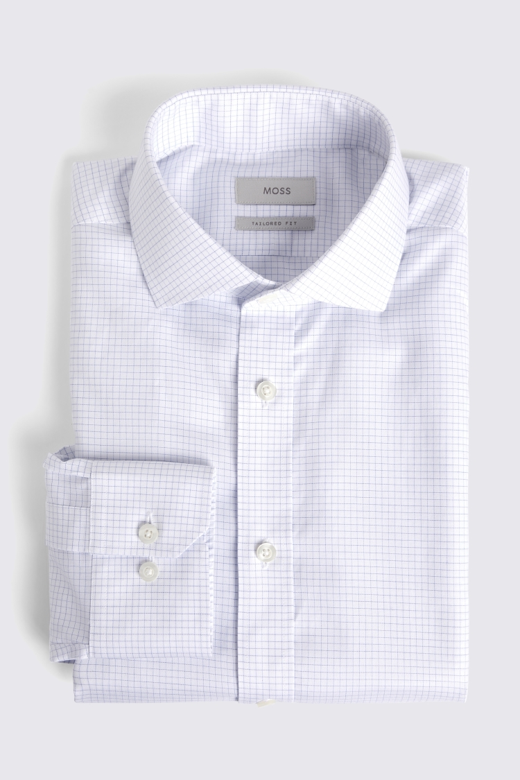 Tailored Fit Light Blue Grid Check Non-Iron Shirt