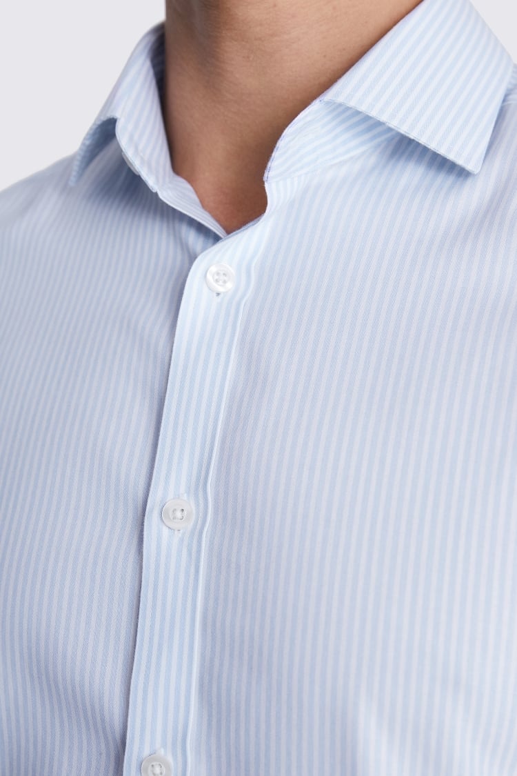 Slim Fit Light Blue Stripe Twill Non-Iron Shirt