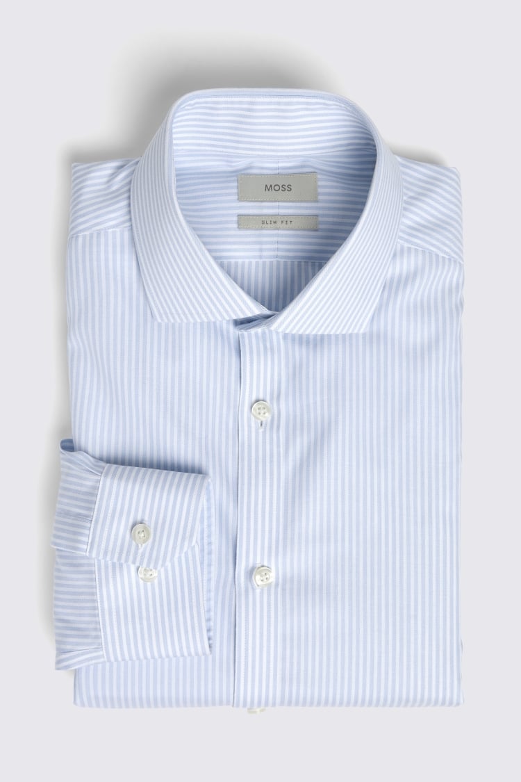 Slim Fit Light Blue Stripe Twill Non-Iron Shirt