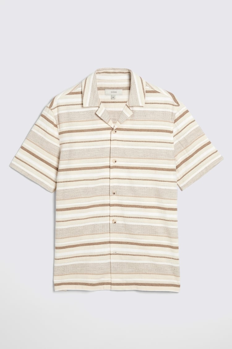 Neutral Stripe Woven Cuban Collar Shirt