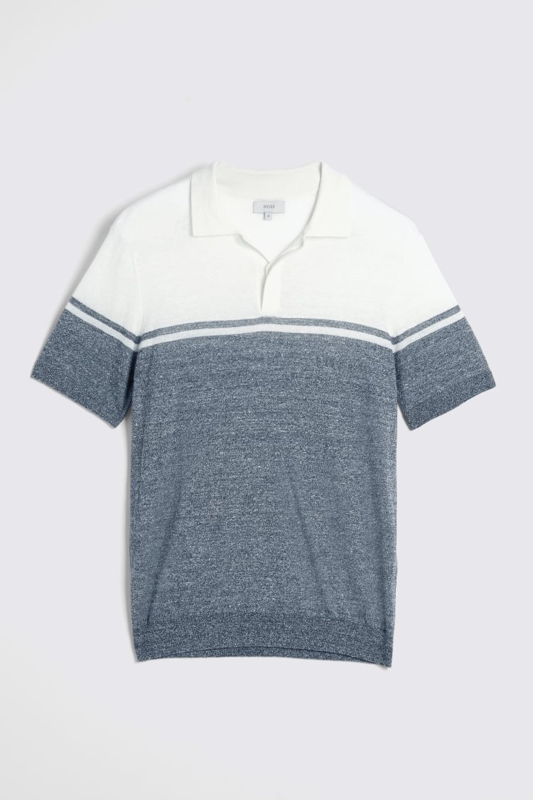 Khaki Stripe Linen Blend Knitted Polo