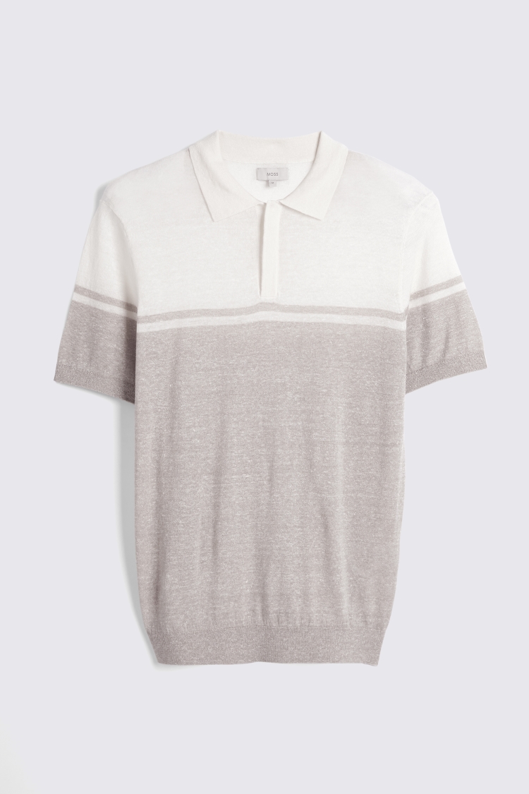 Neutral Stripe Linen Blend Knitted Polo