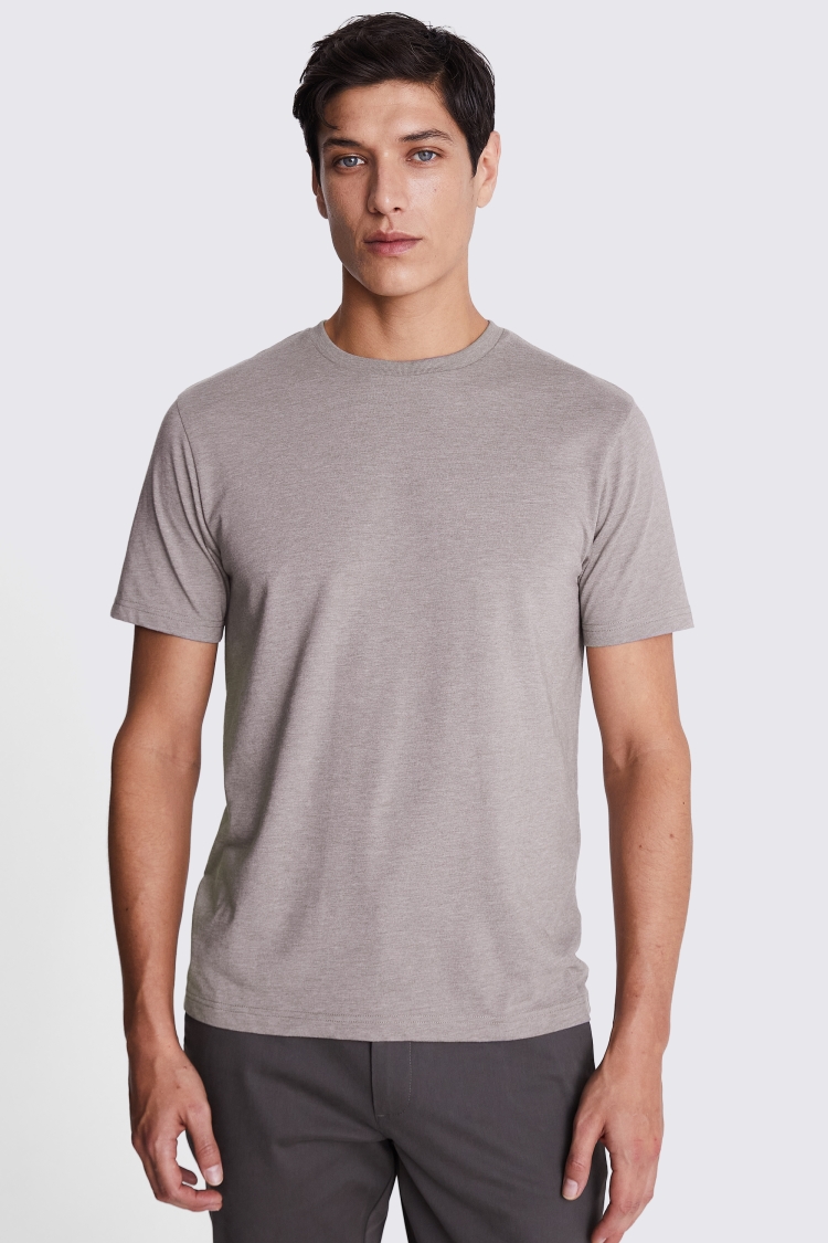 Beige Melange Crew Neck T-Shirt