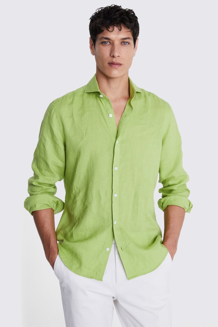 Tailored Fit Acid Green Linen Shirt