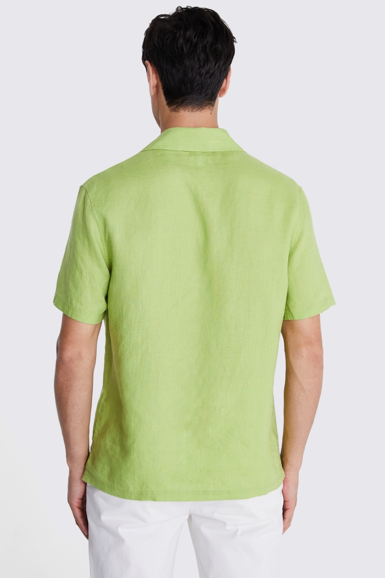 Tailored Fit Acid Green Linen Cuban Collar Shirt