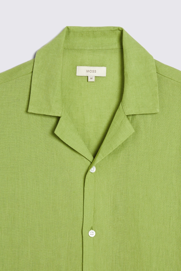 Tailored Fit Acid Green Linen Cuban Collar Shirt
