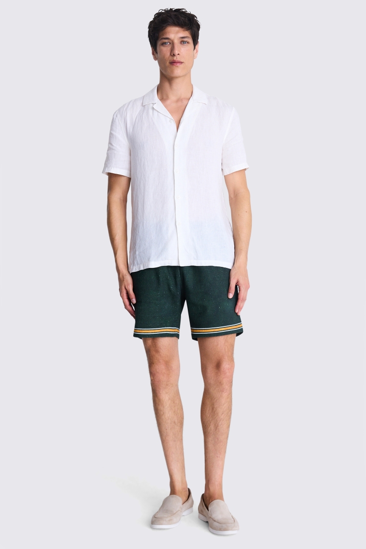 Off white and Green Border Print Shorts
