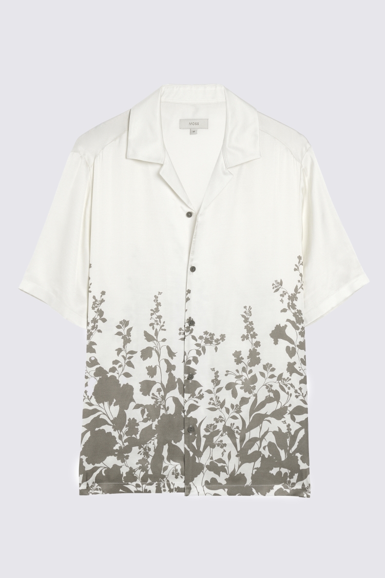 Taupe Floral Print Cuban Collar Shirt