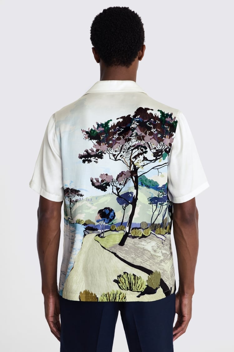 Landscape Print Cuban Collar Shirt 