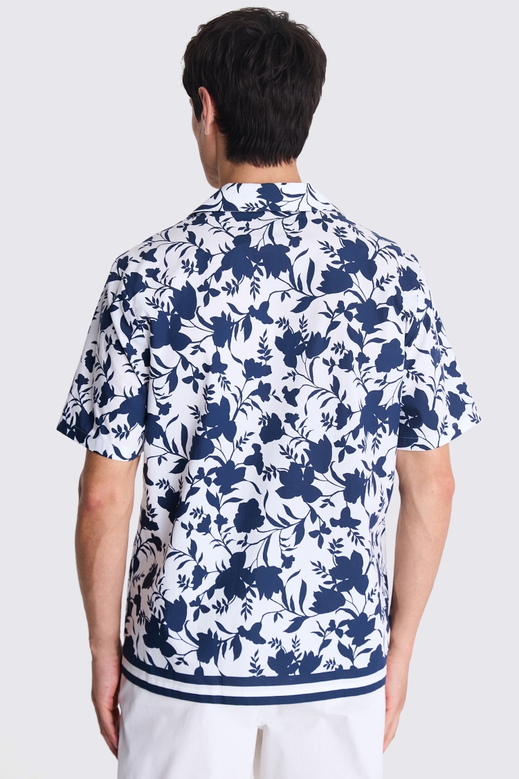 Navy Floral Border Print Shirt 