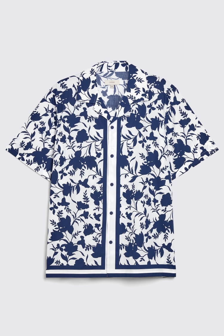 Navy Floral Border Print Shirt 