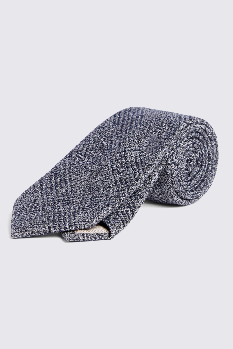 Navy Silk Blend Prince of Wales Check Tie