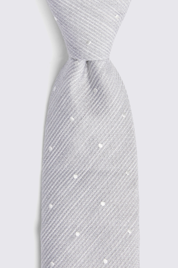 Silver Silk Blend Textured Spot Tie