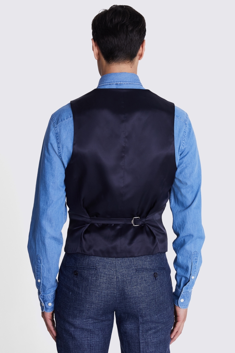 Italian Slim Fit Blue Texture Waistcoat