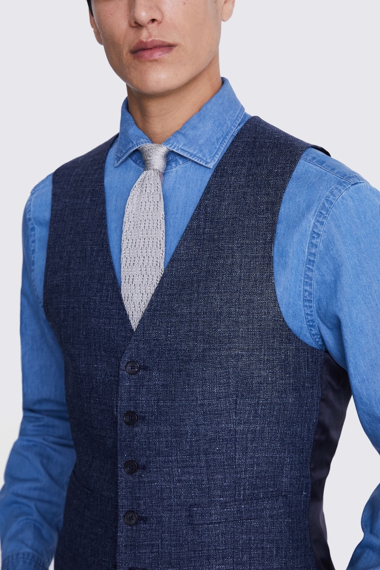 Italian Slim Fit Blue Texture Waistcoat