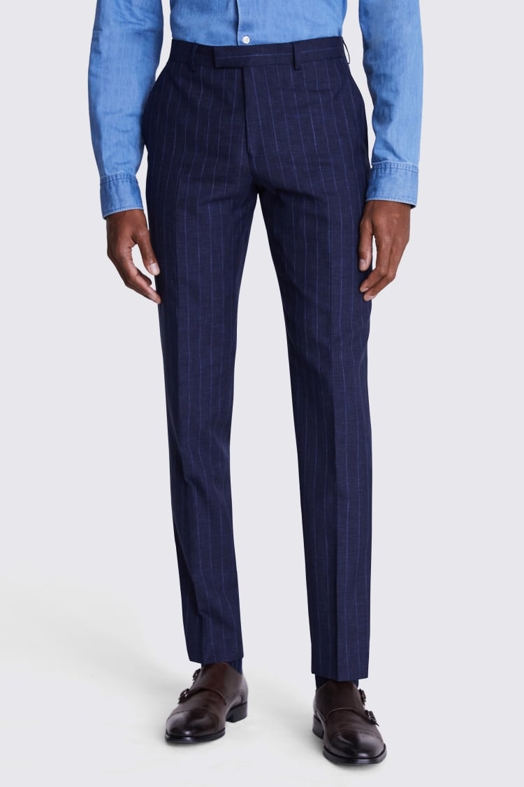 Italian Tailored Fit Navy Stripe Trousers