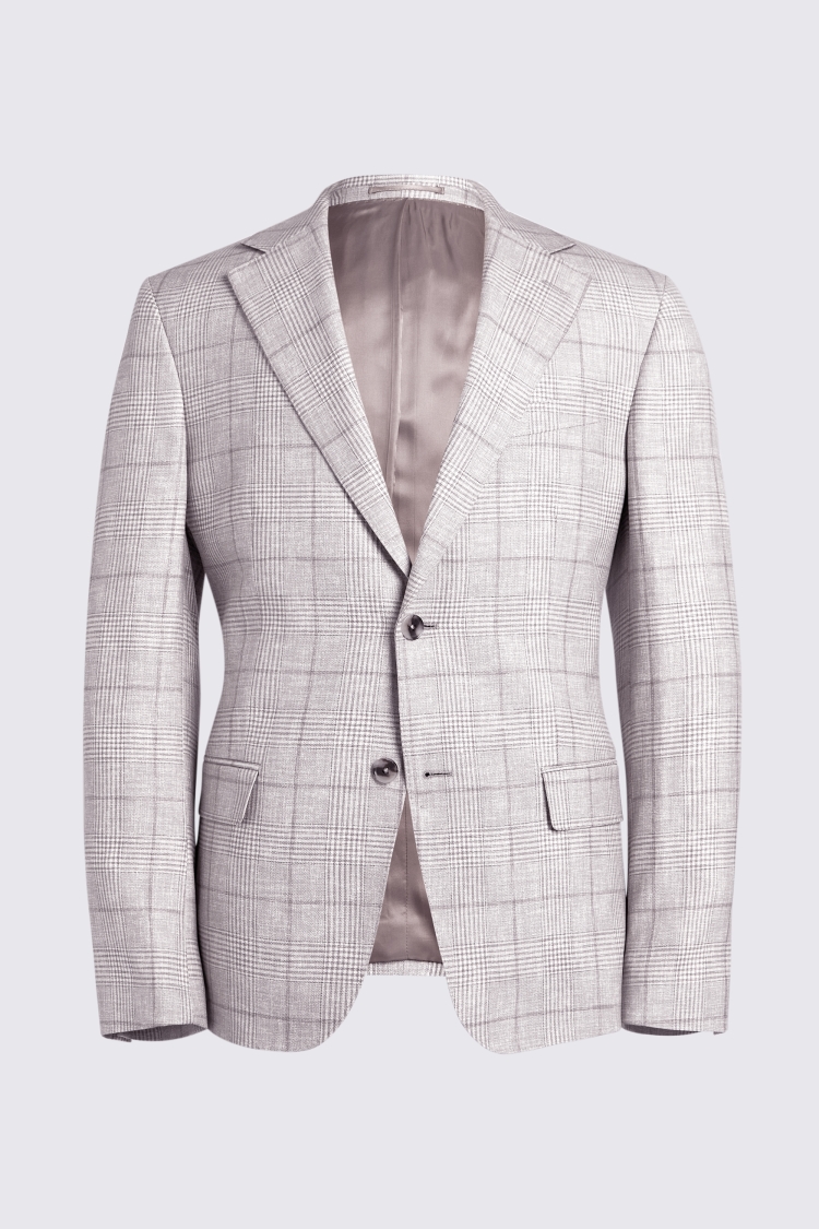 Italian Tailored Fit Taupe Check Suit