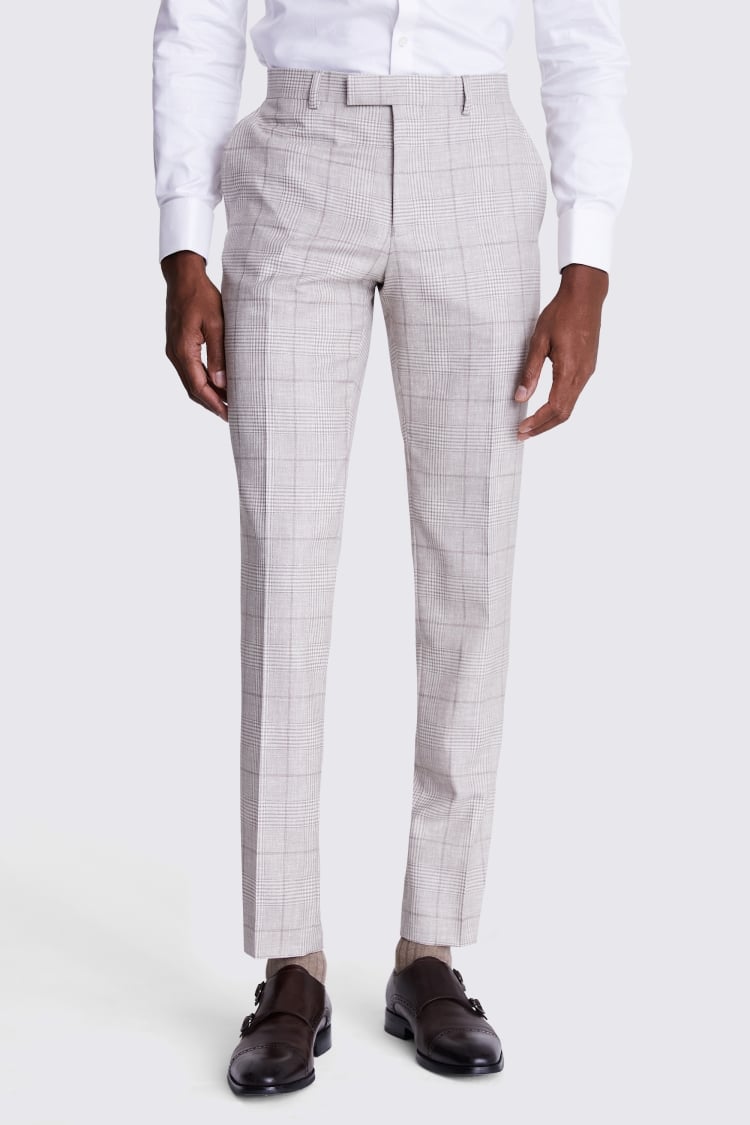 Italian Tailored Fit Taupe Check Trousers