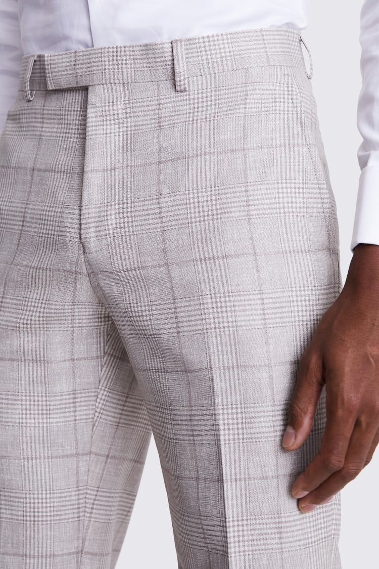 Italian Tailored Fit Taupe Check Trousers