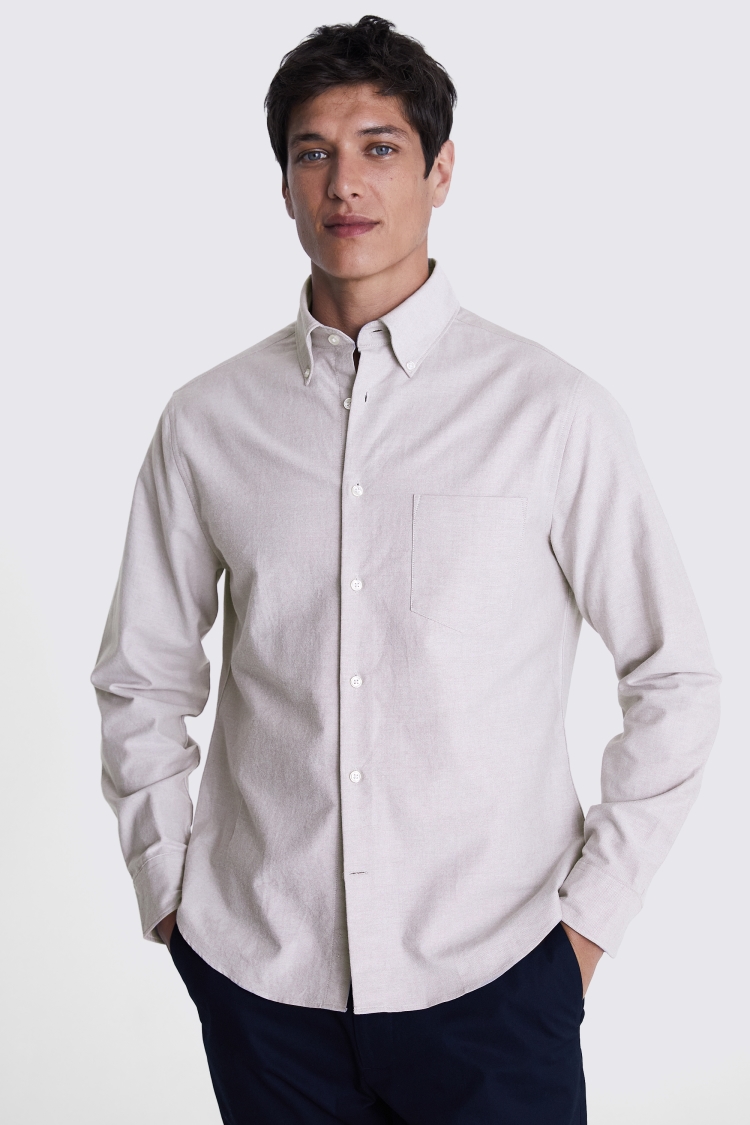 Light Taupe Washed Oxford Shirt 