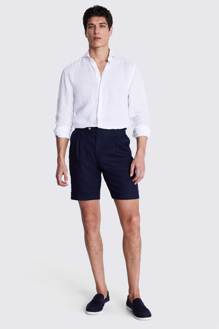 Navy Matte Linen Shorts