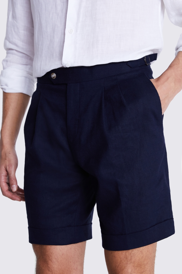 Navy Matte Linen Shorts