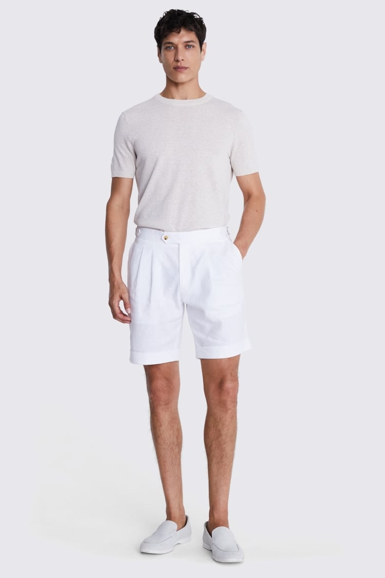 White Matte Linen Shorts