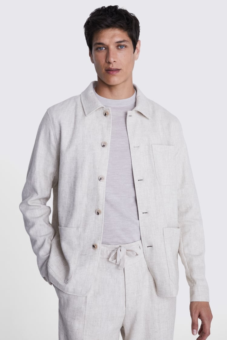 Ecru Herringbone Linen Shacket 