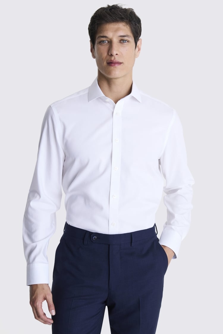 Tailored Fit White Pinpoint Oxford Contrast Non Iron Shirt