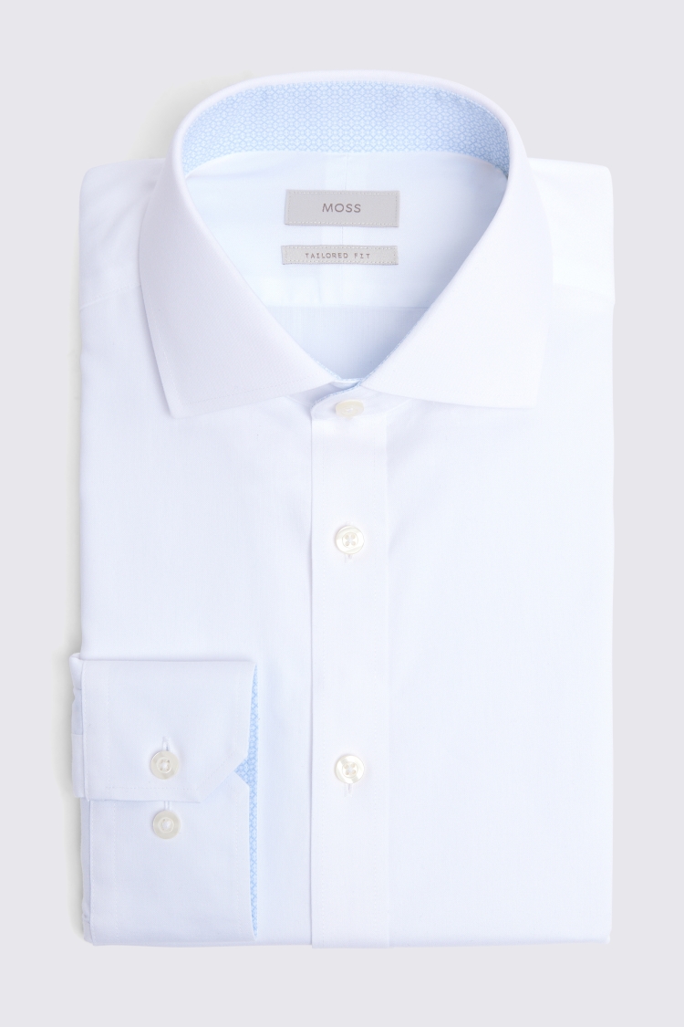 Tailored Fit White Pinpoint Oxford Contrast Non Iron Shirt