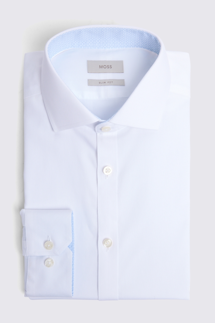 Slim Fit White Pinpoint Oxford Contrast Non Iron Shirt 