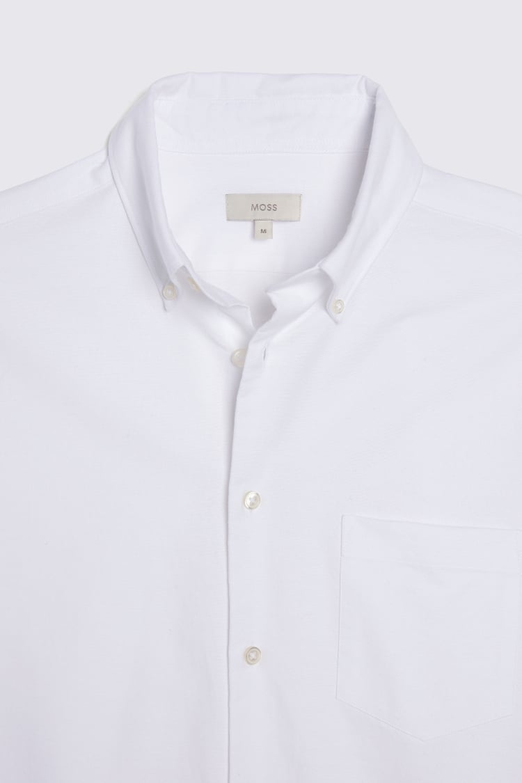 White Short Sleeve Washed Oxford Shirt
