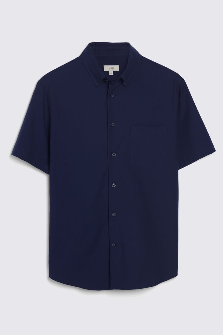 Navy Short Sleeve Washed Oxford Shirt