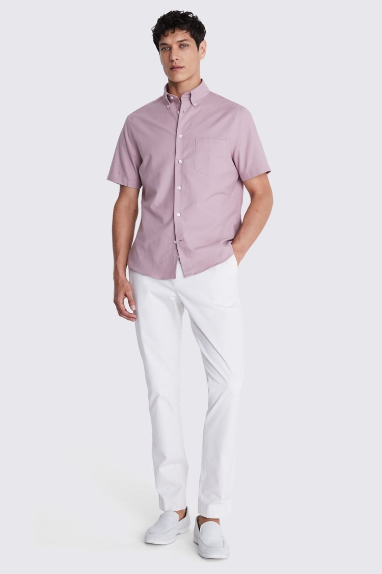 Dusty Pink Short Sleeve Washed Oxford Shirt