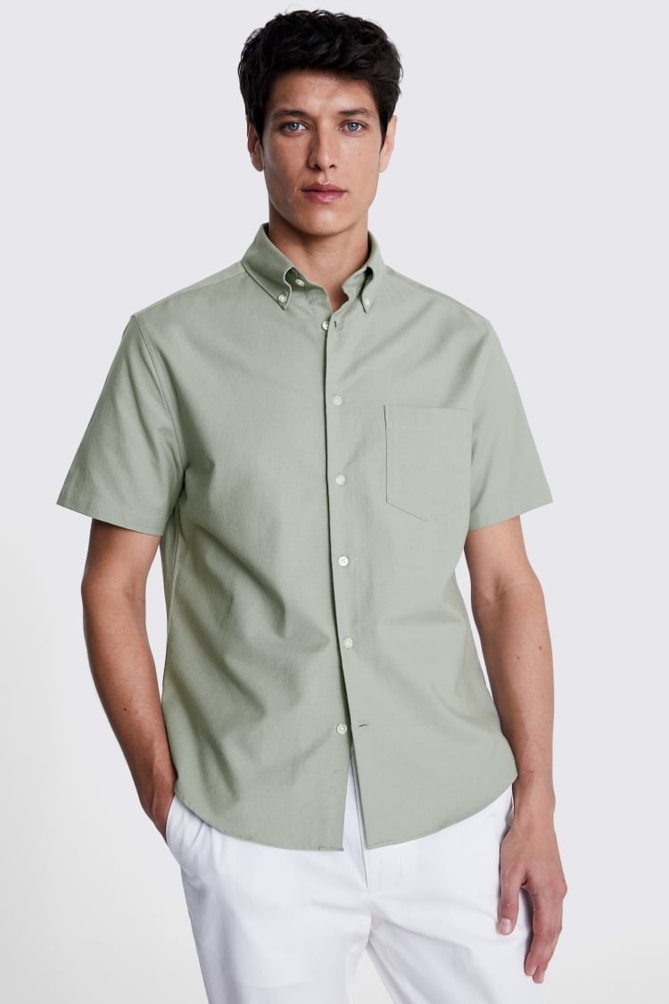 Sage Short Sleeve Washed Oxford Shirt