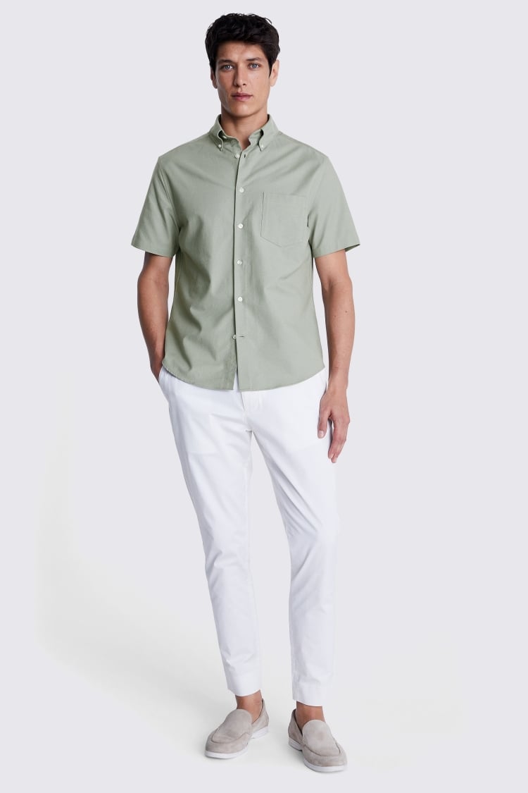 Sage Short Sleeve Washed Oxford Shirt