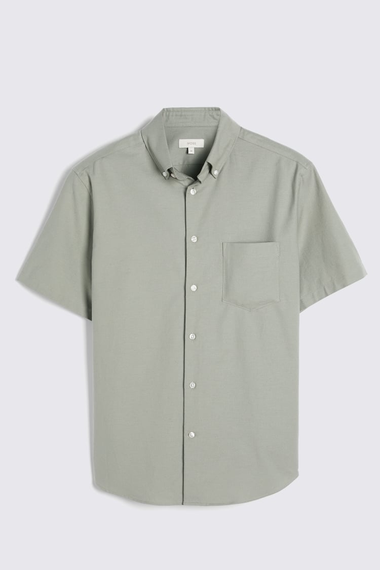 Sage Short Sleeve Washed Oxford Shirt