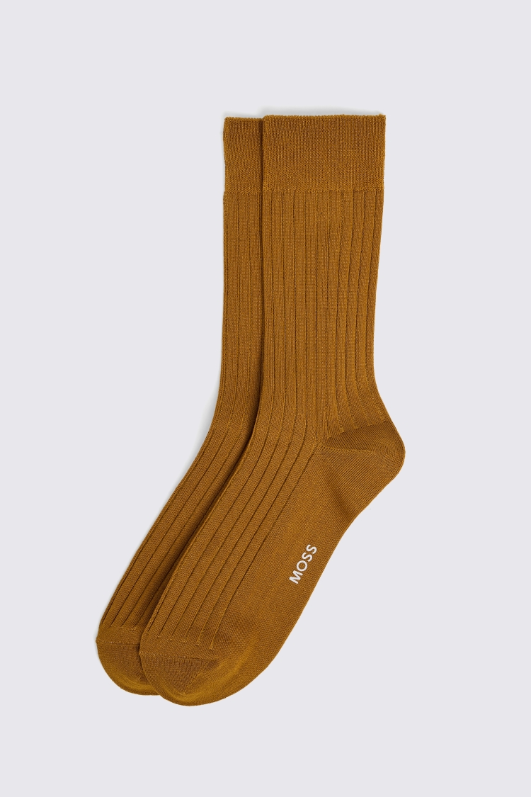 Gold Fine Ribbed Socks