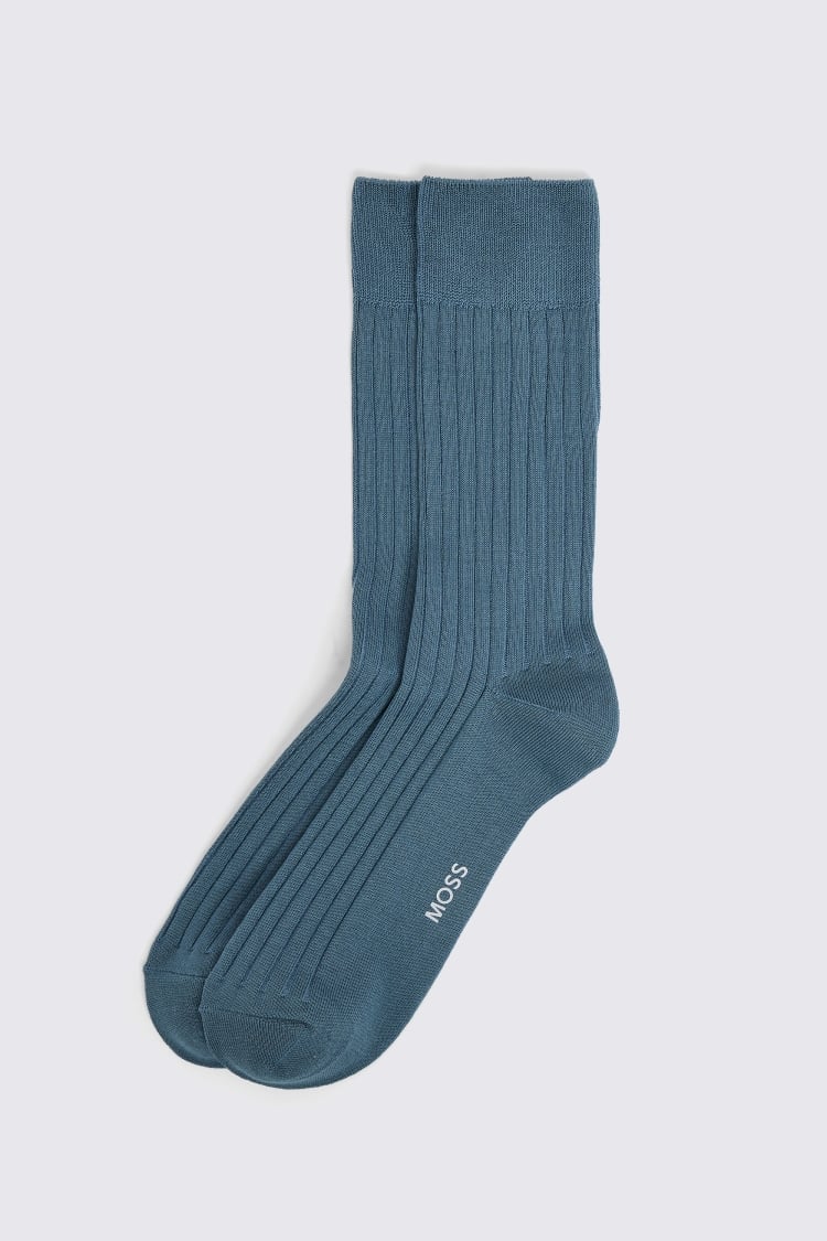 Steel Blue Fine Ribbed Socks