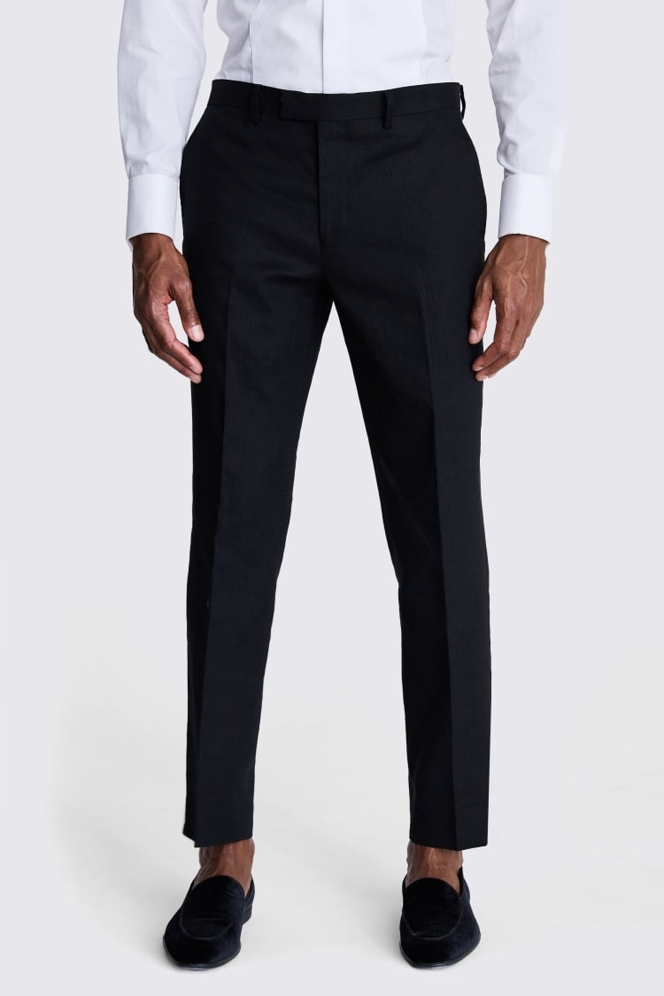 Tailored Fit Black Linen Dress Trousers