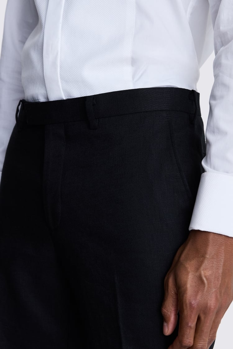 Tailored Fit Black Linen Dress Trousers