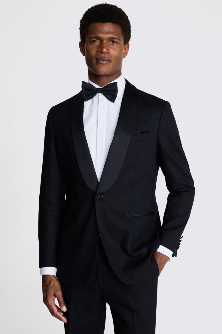 Tailored Fit Black Linen Shawl Tuxedo Jacket