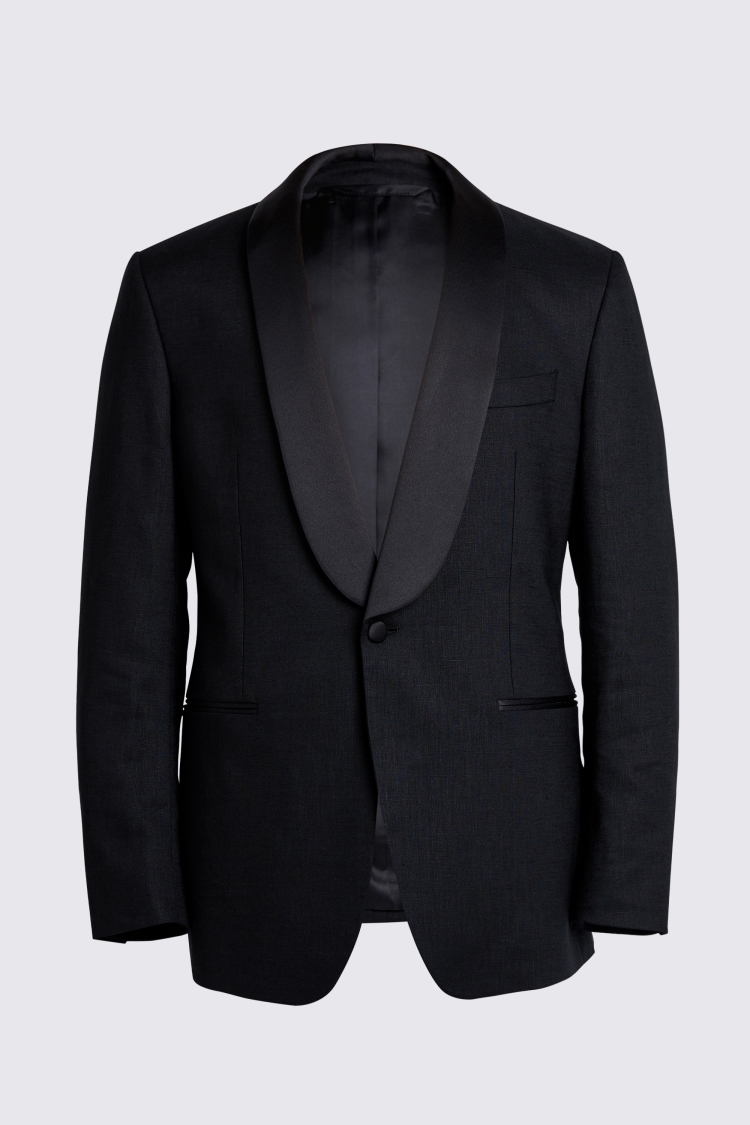 Tailored Fit Black Linen Shawl Tuxedo