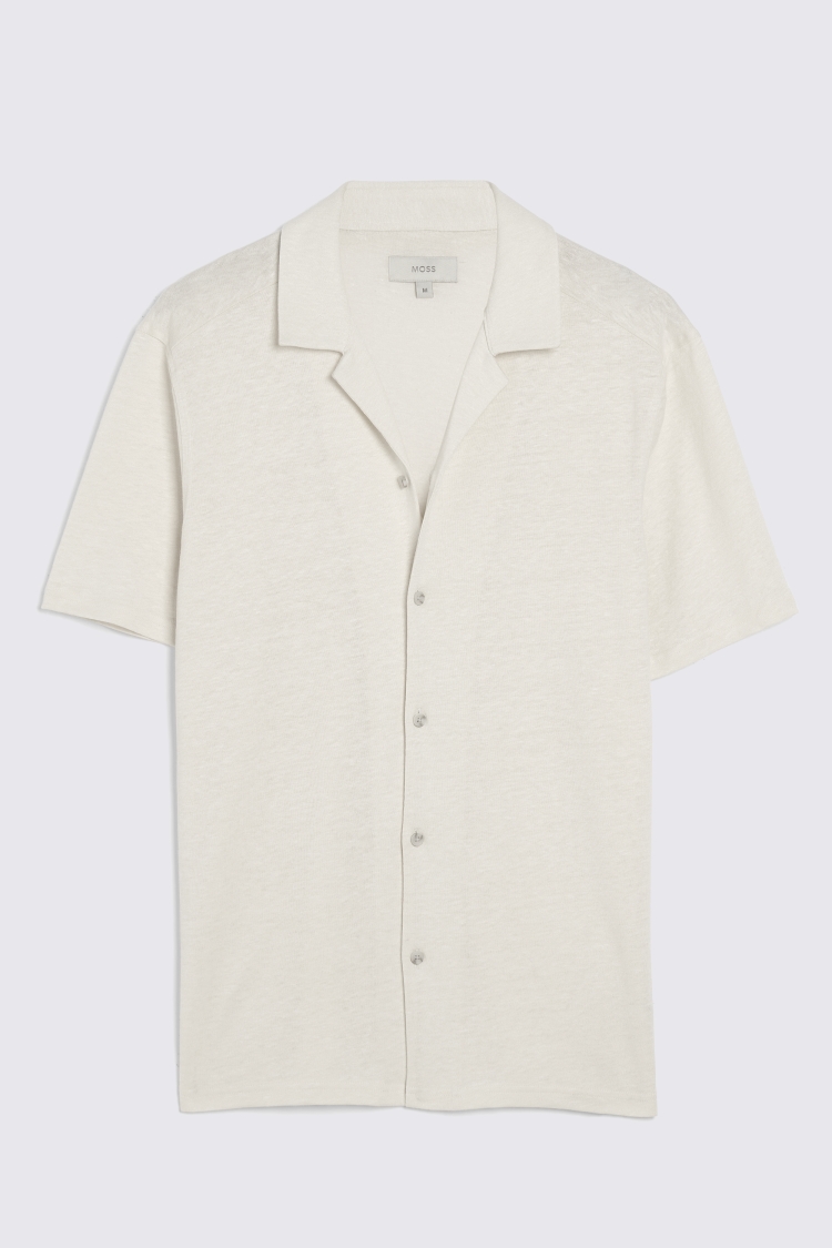 Off White Linen Blend Knitted Cuban Collar Shirt