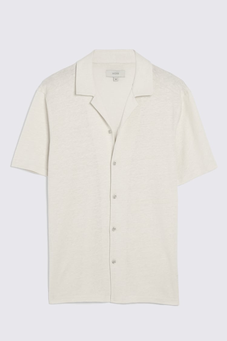 Off White Linen Blend Knitted Cuban Collar Shirt | Buy Online at Moss